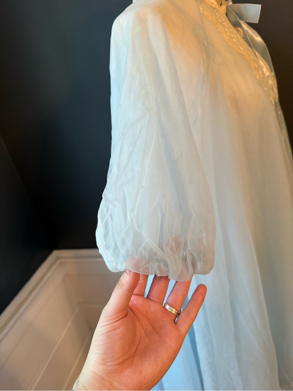 Vintage 40s Light Blue Chemise Set with Ivory Lace Trim - Picture 7 of 16